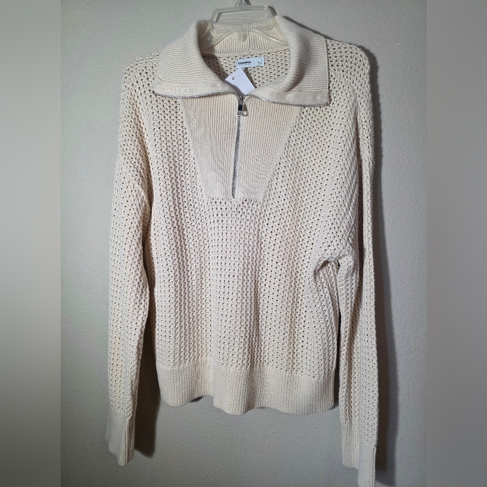 NWT Women's Sonoma Goods For Life® Open Stitch Quarter Zip Sweater